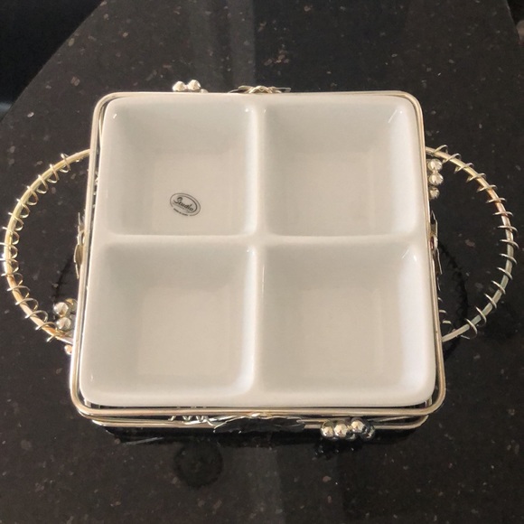 Vintage Silver Plated Grape Vines Leaves and White Ceramic Dip Tray Gordon Blue - Picture 4 of 11